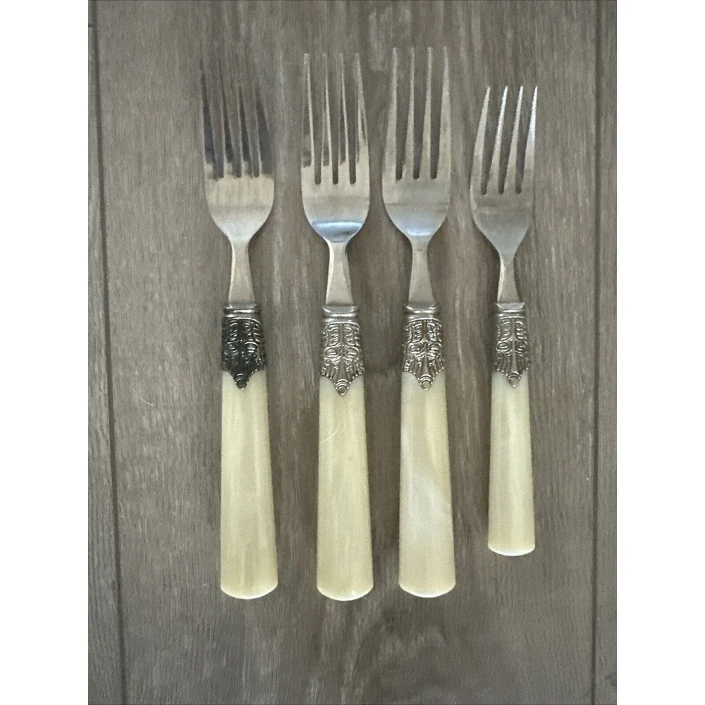 4 PCs Gibson Roseland White 3 Dinner Fork‎ 1 Salad Fork Glossy Stainless